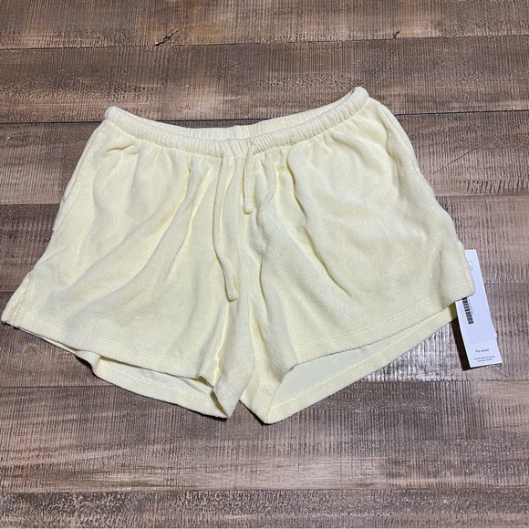 Djerf Avenue Frankies Bikinis collab Women's light yellow terry cloth Shorts - Picture 1 of 4